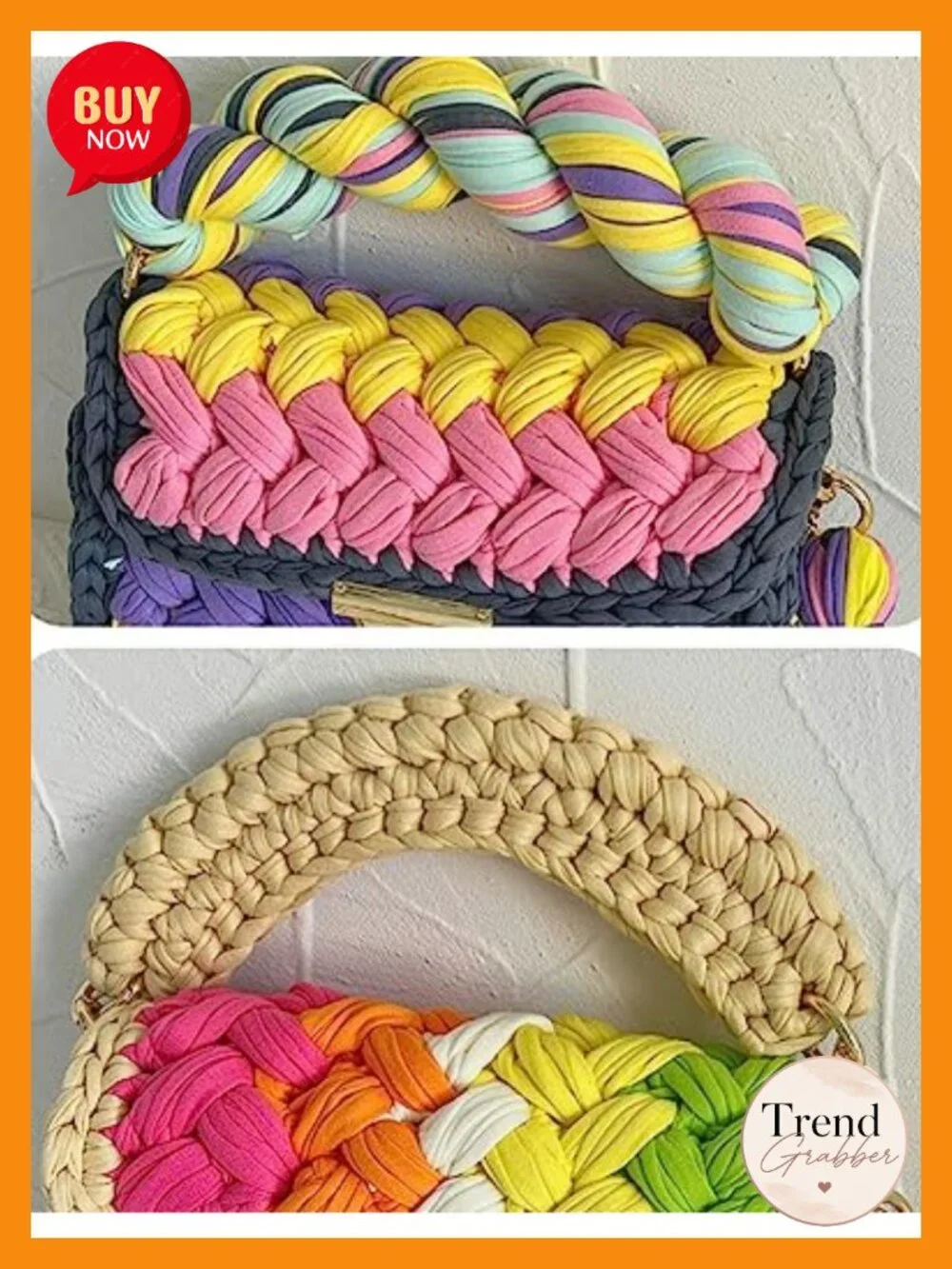 Handwoven Crochet Tote Purse Crossbody Bag with Twist Lock